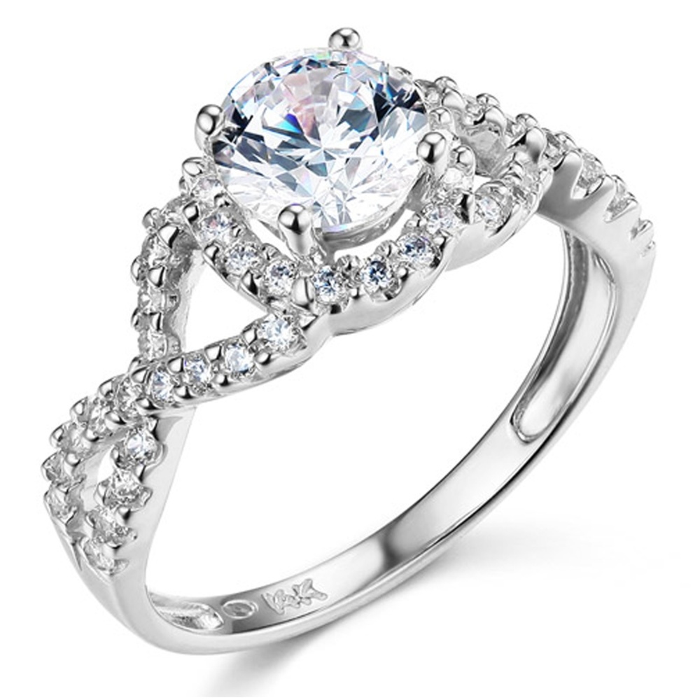 14K Woven 1.25CT Round-Cut Halo CZ Engagement Ring
